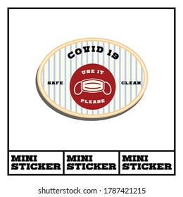 Covid-19 theme mini sticker. Use mask instruction. Vector stock file. Eps 10 format file. 