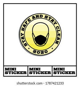 Covid-19 theme mini sticker. Use mask instruction. Vector stock file. Eps 10 format file. 