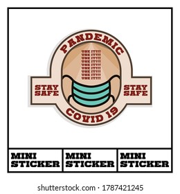 Covid-19 theme mini sticker. Use mask instruction. Vector stock file. Eps 10 format file. 