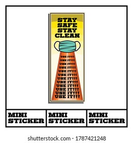 Covid-19 theme mini sticker. Use mask instruction. Vector stock file. Eps 10 format file. 