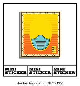 Covid-19 theme mini sticker. Use mask instruction. Vector stock file. Eps 10 format file. 