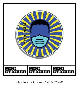 Covid-19 theme mini sticker. Use mask instruction. Vector stock file. Eps 10 format file. 