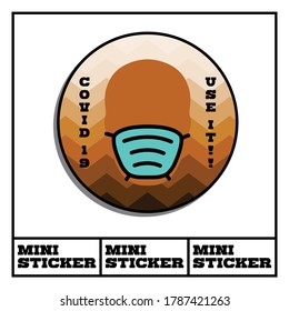Covid-19 theme mini sticker. Use mask instruction. Vector stock file. Eps 10 format file. 