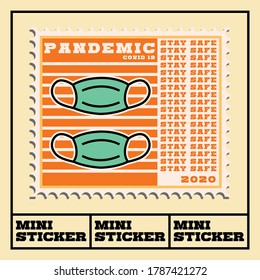 Covid-19 theme mini sticker. Use mask instruction. Vector stock file. Eps 10 format file. 