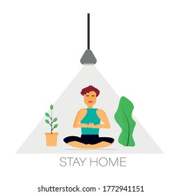 Covid-19 themed men doing yoga during qurentine time illustration