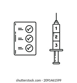 Covid-19 third dose vaccination certificate vector icon set, 3rd corona booster shot with vaccine passport, virus immunity injection concept.