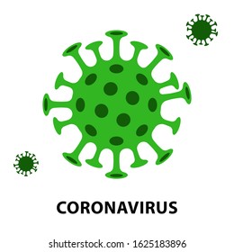 Covid-19 under the microscope. Cartoon virus from scanning electron microscope. Spread of viruses by airborne droplets. Symbol of pandemic, lockdown, infection. Vector illustration.