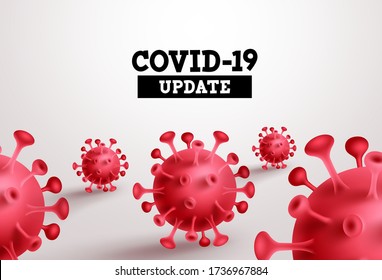 Covid-19 Update Vektor Banner. Covid19 Update-Text mit rotem Coronavirus im weißen Hintergrund für den weltweiten Ausbruch des neuartigen Corona-Virus. Vector-Abbildung.
