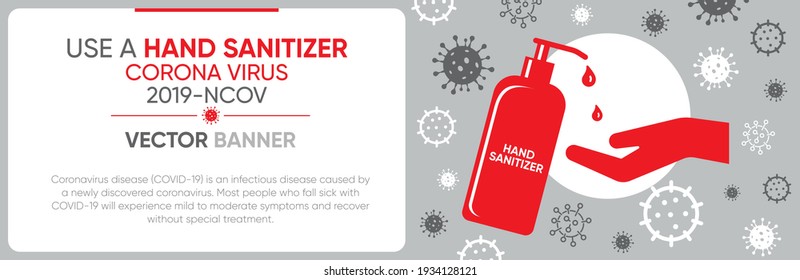 Creative Use un banner de sanitizador de mano con iconos, ilustración vectorial.