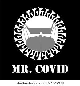 Covid-19 using Personal Protective Equipment; Glasses and Medical Masks. Covid-19 Vector Logo black and white.