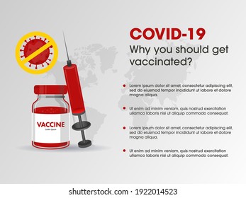 COVID-19 Vaccinated Concept Based Poster Design With Vaccine Bottle And Syringe.