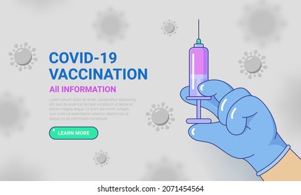 Covid-19 vaccination, all information of medical center website. Immunization campaign. Coronavirus prevention, vaccination, medicare, protection from disease landing page, banner vector illustration