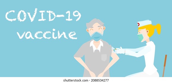 COVID-19 vaccination campaign in elderly people. Old man being vaccinated by nurse. Flat design vector illustration. Health and medical concept