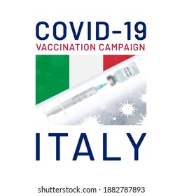 Covid-19 Vaccination Campaign in the USA. Vaccine drawn syringe from ampoule on the background of coronavirus cells and US flag. Concept of Combating Coronavirus Pandemic. Vector