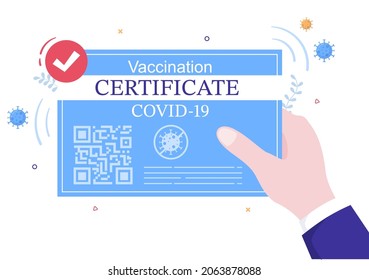 Covid-19 Vaccination Certificate Icon with a Document as Proof of being Vaccinated in the Form of a Card or Scan on a Smartphone. Background Vector Illustration
