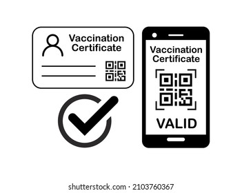 Covid-19 Vaccination Certificate Icon Illustration. Card and smartphone screen as proof that you have been vaccinated against the corona virus. Vector on transparent background