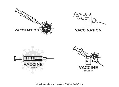 covid-19 vaccination icon set. medical and immunization symbol. syringe, vaccine bottle and virus vector image. coronavirus protection and disease prevention symbol for web design