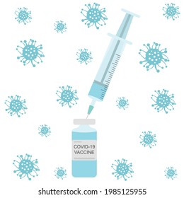 Covid-19 vaccination, icon of syringe and vaccine. Vector illustration.