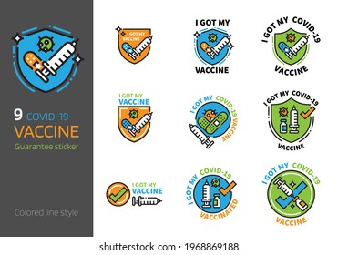 Covid-19 vaccination logo badge design colored line style. I got my Corona virus 2019-nCov vaccine concept.