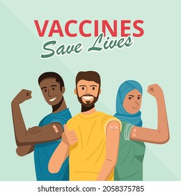 Covid-19 Vaccination, Muslim people showing their arms after receiving vaccinated.