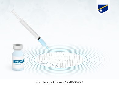 COVID-19 vaccination in Nauru, coronavirus vaccination illustration with vaccine bottle and syringe injection in map of Nauru. Vector template.