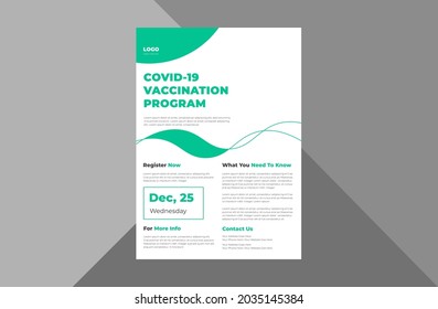 covid-19 vaccination program flyer design template. coronavirus vaccination poster leaflet design. a4 template, brochure design, cover, flyer, poster, print-ready