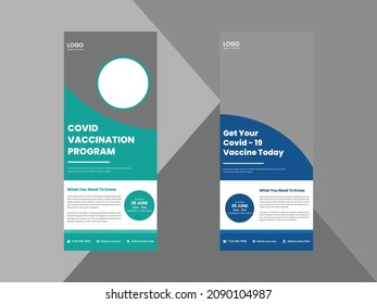 covid-19 vaccination program roll up banner design template. coronavirus vaccination poster leaflet design. cover, roll up banner, poster, print-ready