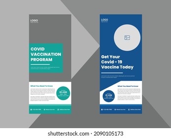 covid-19 vaccination program roll up banner design template. coronavirus vaccination poster leaflet design. cover, roll up banner, poster, print-ready