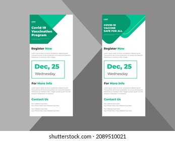 covid-19 vaccination program roll-up banner design template. coronavirus vaccination poster leaflet design. cover, roll up banner, poster, print-ready