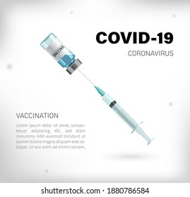 Fondo del vector de vacunación Covid-19. Frascos de vacuna de Covid19 coronavirus y herramientas de inyección de jeringuillas para la inmunización de covid-19