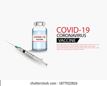 Covid-19 vaccination vector. A single bottle vial and syringe injection tool of Covid-19 coronavirus vaccine. Vector illustration.