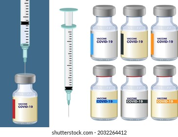 COVID-19 vaccine ampoule collection Bottles and Syringes Vector