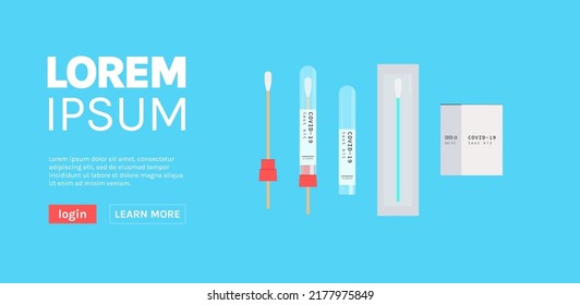 Covid-19 vaccine bottle swab nasal test and coronavirus pandemic concept flat vector illustration.