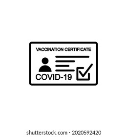 covid-19-Impfkartensymbol mit einfachem Prüfzeichen, Impfung gegen Covid-19, Tauglichkeitsbescheinigung für die Impfung mit einem medizinischen Pass