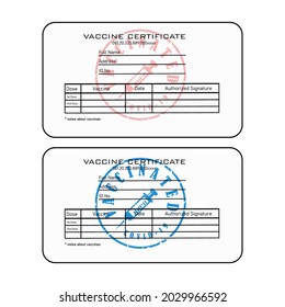 Covid-19 vaccine certificate design.
real design illustration of a certificate that has been vaccinated against corona. complete with a stamp that has been vaccinated