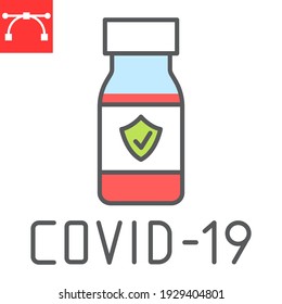 Covid-19 vaccine color line icon, vaccination and vial, coronavirus vaccine vector icon, vector graphics, editable stroke filled outline sign, eps 10