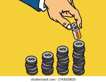 Covid-19 Vaccine Concept, Advertising, Illustration design. art, line, drawing, cartoon, funny