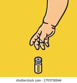 COVID-19 Vaccine Concept, Antiviral vaccine. Medical bottles. COVID 19. SARS CoV 2.Vector background with vaccine bottles, medical mask, medical packaging and retro style.
