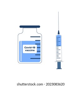 Covid-19. Vaccine. Coronavirus Syringe and vaccine vial. Treatment for coronavirus covid-19. Isolated. Vector illustration 8 eps. 
