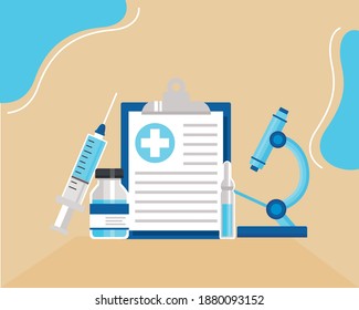 covid19 vaccine hope poster with syringe and checklist vector illustration design