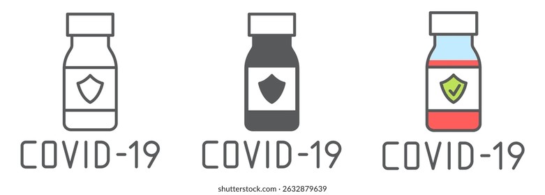 Covid-19 vaccine icon collection, vaccination and vial, coronavirus vaccine vector icon set, vector graphics, editable stroke outline sign, eps 10