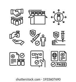 Covid-19 vaccine icons set. Line vector. Isolated on white background.