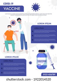 COVID-19 Vaccine Infographic Poster Design With Doctor Giving Injection To Patient And Vaccination Information.