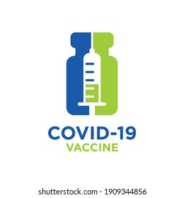Covid-19 Vaccine Logo. Vector Illustration Of Vaccine Bottle