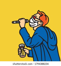 COVID-19 Vaccine lover Concept, Antiviral vaccine. Medical bottles. COVID 19. SARS CoV 2.Vector background with vaccine bottles, medical mask, medical packaging and retro style.