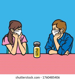 COVID-19 Vaccine lovers Concept, Illustration design, pattern, art, line, drawing, cartoon, funny.
