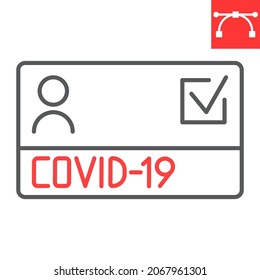 Covid-19 vaccine passport line icon, certificate and coronavirus, vaccination passport vector icon, vector graphics, editable stroke outline sign, eps 10.
