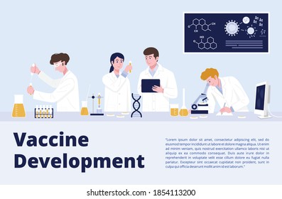 COVID-19 vaccine research concept, Medical Research Scientists working in laboratory. Vector