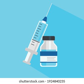 COVID-19 vaccine in researcher hands, syringe and bottle with vaccine for coronavirus cure. Concept of corona virus treatment, injection, shot and clinical trial during pandemic.