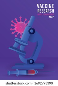 covid19 vaccine search with microscope and injection vector illustration design